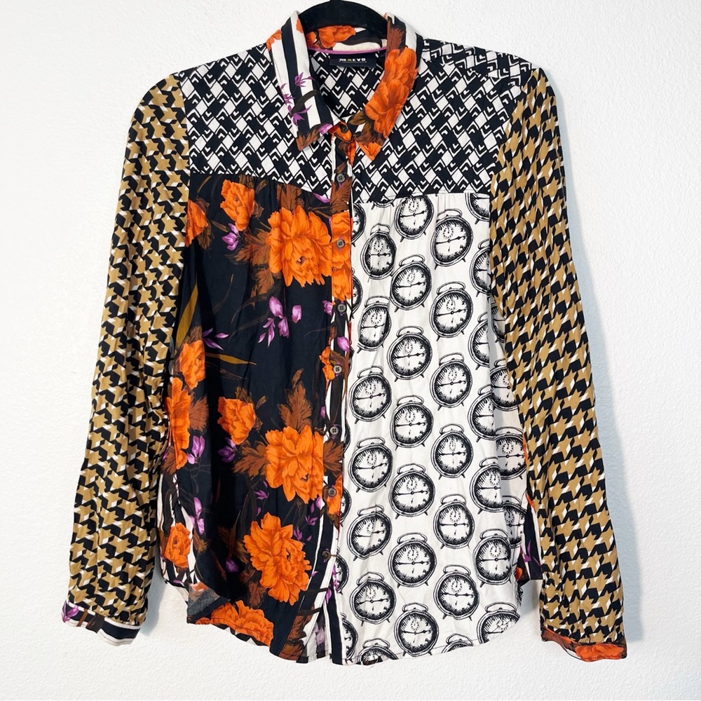 Anthropologie Maeve La Paz Contrast Button-Down Shirt Size Medium Long Sleeve - Picture 3 of 9